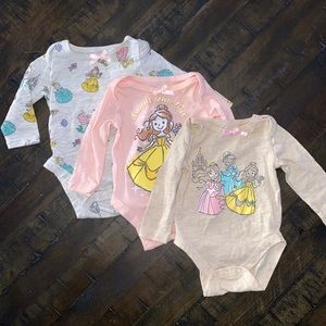 Disney Baby Princesses 3-Pack Long Sleeve Onesies